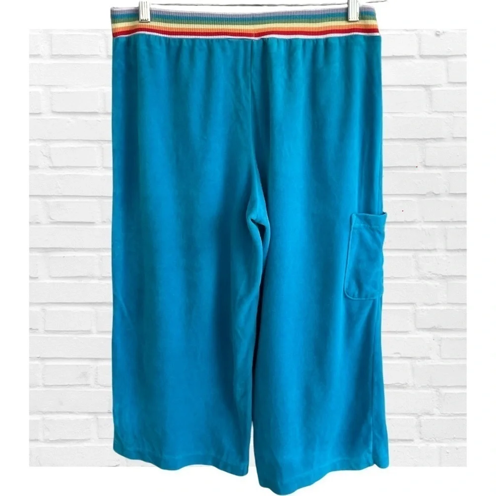 Vintage Xhilaration Velour Rainbow Elastic Blue Cropped Cargo Pajama Bottoms L